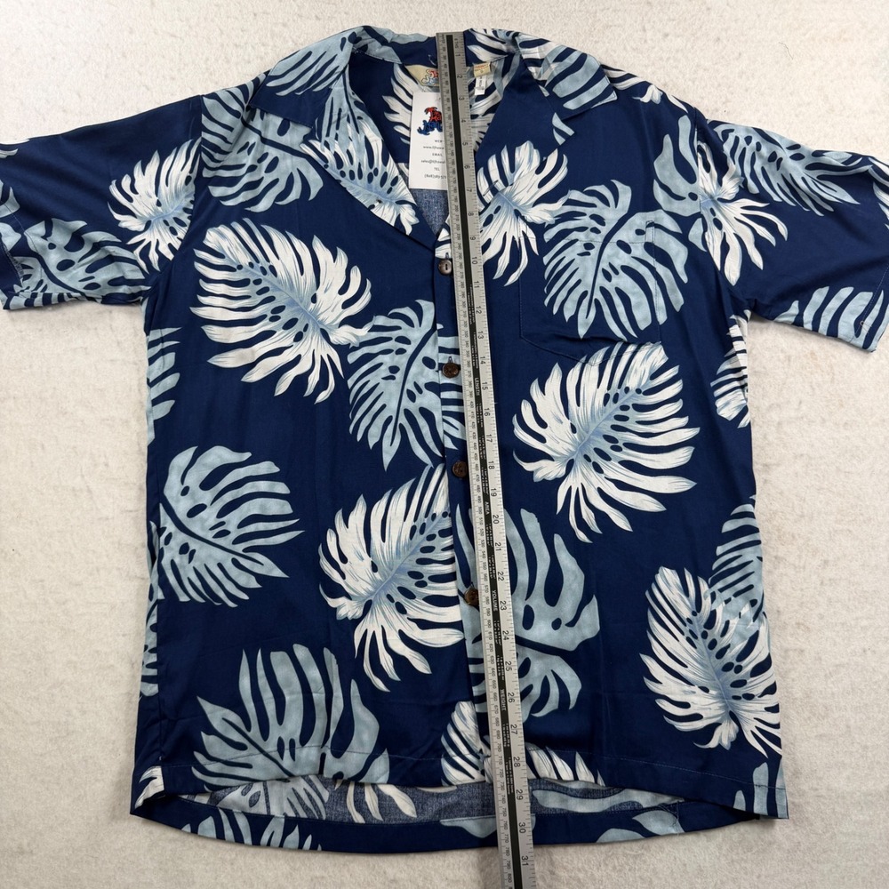 Hawaii Hangover Mens Small Blue Monstera Leaf Rayon Aloha Camp Shirt NWT - Picture 5 of 6